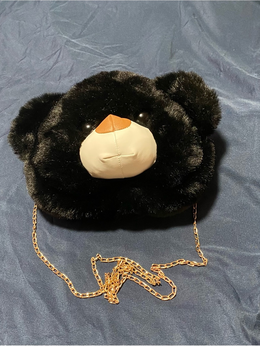 Kids Plush Black Bear Crossbody Bag with Gold Chain